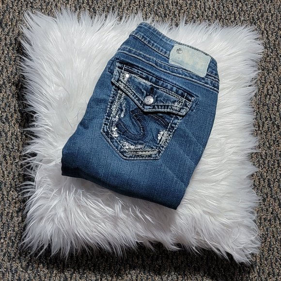 Silver AIKO Mid Slim Boot Cut Fluid Denim Jeans Size 29 - Picture 1 of 15